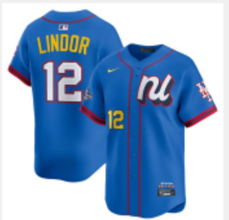 Men 2025 New York Mets 12 Lindor Blue All star Blank Blue Nike MLB Jersey style 4